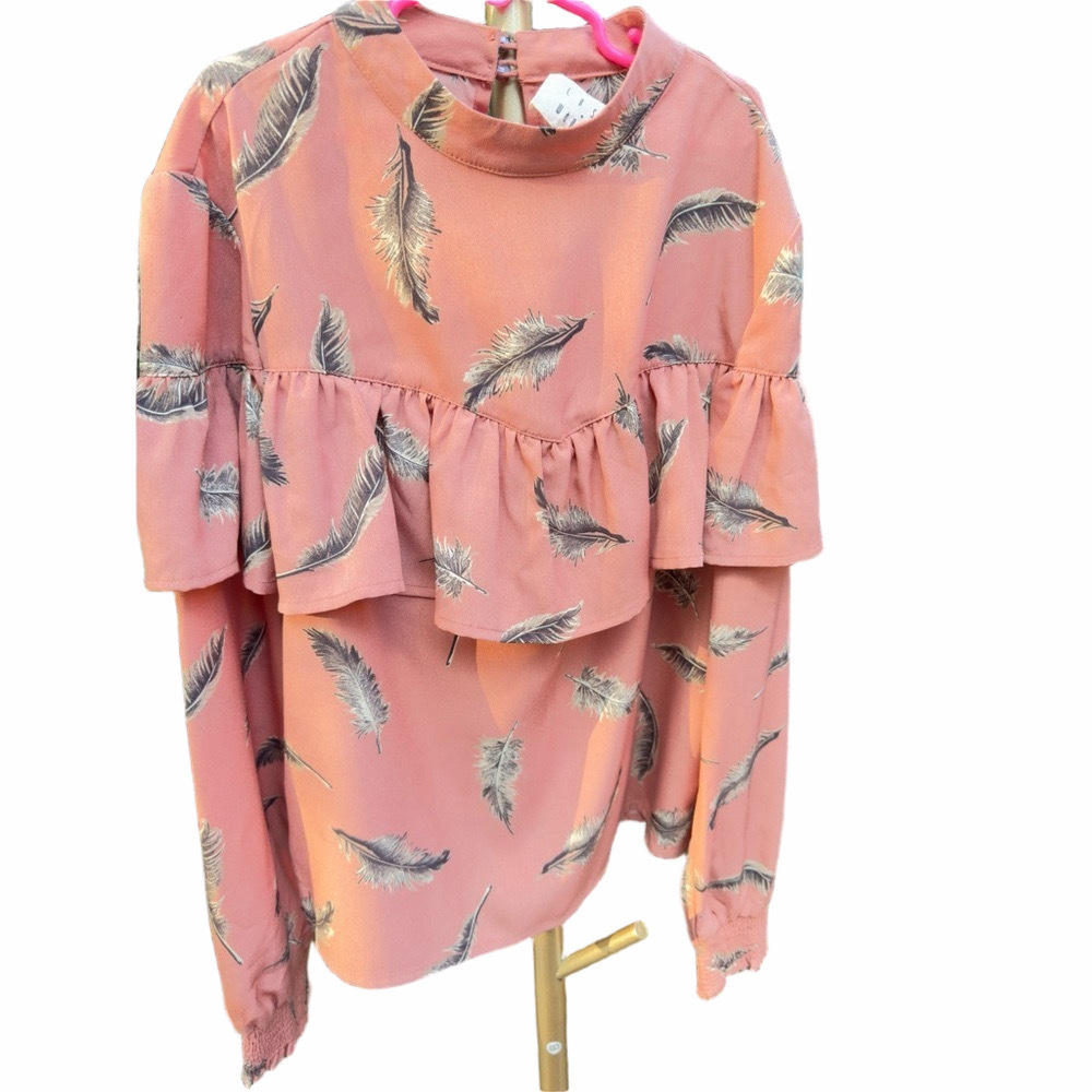 Lost and Wander Orange Ruffle Feather Top Size Small